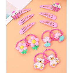 Babyhug Cupcake Hair Clips & Rubber Bands Accessories Combo Sets of 12 - Pink