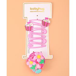 Babyhug Cupcake Hair Clips & Rubber Bands Accessories Combo Sets of 12 - Pink