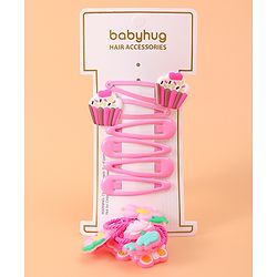 Babyhug Cupcake Hair Clips & Rubber Bands Accessories Combo Sets of 12 - Pink