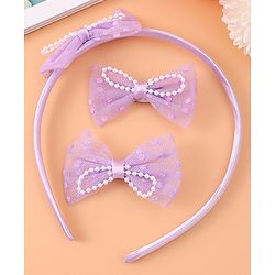 Babyhug Bow Hair Band & Clip Accessories Combo Sets of 3 - Purple