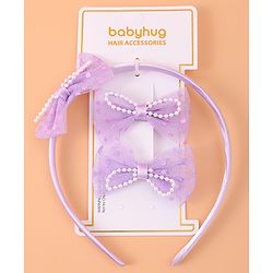 Babyhug Bow Hair Band & Clip Accessories Combo Sets of 3 - Purple