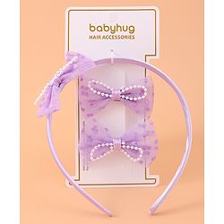 Babyhug Bow Hair Band & Clip Accessories Combo Sets of 3 - Purple