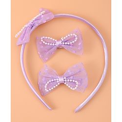 Babyhug Bow Hair Band & Clip Accessories Combo Sets of 3 - Purple