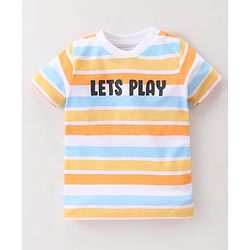 Babyhug Single Jersey Knit Half Sleeves Striped T-Shirt & Shorts Set - Navy Blue