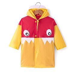 Babyhug Full Sleeves Hooded Raincoat Eyes Print - Red & Yellow