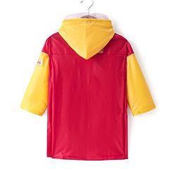 Babyhug Full Sleeves Hooded Raincoat Eyes Print - Red & Yellow