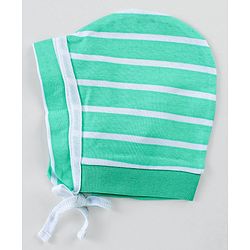 Babyhug 100% Cotton Knit Striped & Monkey Printed Bonnet Bonnet Caps Pack of 2 - Multicolor
