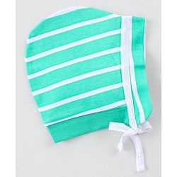 Babyhug 100% Cotton Knit Striped & Monkey Printed Bonnet Bonnet Caps Pack of 2 - Multicolor