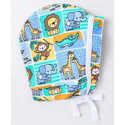 Babyhug 100% Cotton Knit Striped & Monkey Printed Bonnet Bonnet Caps Pack of 2 - Multicolor