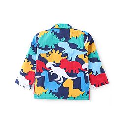 Babyhug Cotton Woven Front Open Full Sleeves Night Suit with Dino Print - Blue