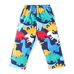 Babyhug Cotton Woven Front Open Full Sleeves Night Suit with Dino Print - Blue