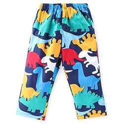 Babyhug Cotton Woven Front Open Full Sleeves Night Suit with Dino Print - Blue