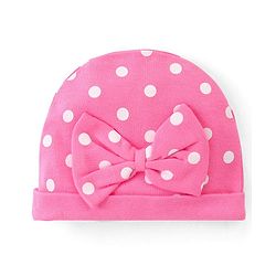 Babyhug 100% Cotton Interlock Knit Printed Caps With Bow Applique Pack of 2 - Pink & Blue