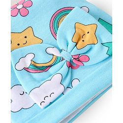 Babyhug 100% Cotton Interlock Knit Printed Caps With Bow Applique Pack of 2 - Pink & Blue