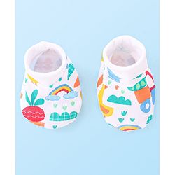 Babyhug 100% Cotton Knit Mittens & Booties Set with Duck Print - White