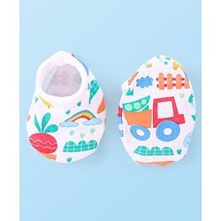 Babyhug 100% Cotton Knit Mittens & Booties Set with Duck Print - White