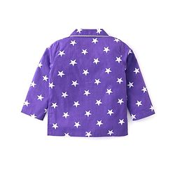 Babyhug Cotton Woven Full Sleeves Front Open Night Suit With Stars Print - Purple