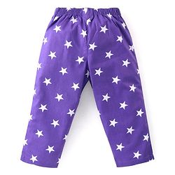Babyhug Cotton Woven Full Sleeves Front Open Night Suit With Stars Print - Purple