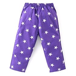 Babyhug Cotton Woven Full Sleeves Front Open Night Suit With Stars Print - Purple
