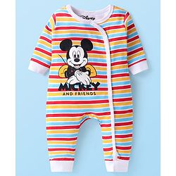 Babyhug Disney Interlock Knit Full Sleeves Rompers with Mickey Mouse Print Pack of 2 - White  Green & Red