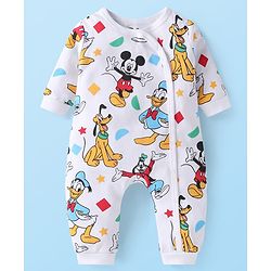 Babyhug Disney Interlock Knit Full Sleeves Rompers with Mickey Mouse Print Pack of 2 - White  Green & Red