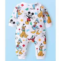 Babyhug Disney Interlock Knit Full Sleeves Rompers with Mickey Mouse Print Pack of 2 - White  Green & Red