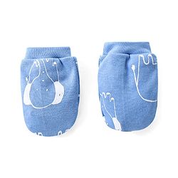 Babyhug Cotton Knit Full Sleeves Footed Sleep Suit with Cap & Mittens Elephant Print - Blue