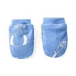 Babyhug Cotton Knit Full Sleeves Footed Sleep Suit with Cap & Mittens Elephant Print - Blue