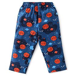 Babyhug Cotton Woven Front Open Full Sleeves Night Suit with Space Theme Print- Navy Blue