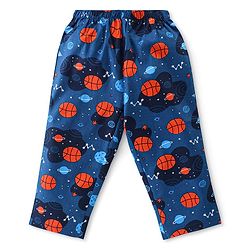 Babyhug Cotton Woven Front Open Full Sleeves Night Suit with Space Theme Print- Navy Blue