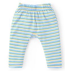 Babyhug Interlock Cotton Knit Full Length Striped Diaper Leggings With Tiger Print Pack of 3 - Blue & Yellow