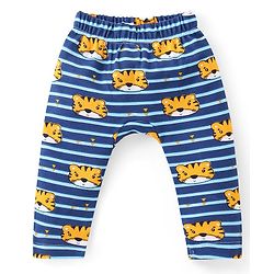 Babyhug Interlock Cotton Knit Full Length Striped Diaper Leggings With Tiger Print Pack of 3 - Blue & Yellow