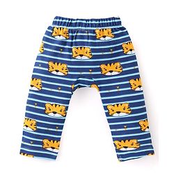 Babyhug Interlock Cotton Knit Full Length Striped Diaper Leggings With Tiger Print Pack of 3 - Blue & Yellow
