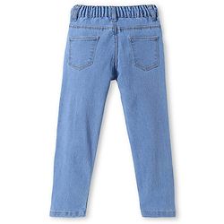Babyhug Woven Full Length Washed Denim Jeans With Stretch & Floral Embroidery - Blue