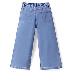 Babyhug Full Length Washed Denim Jeans with Floral Embroidery & Stretch - Light Blue