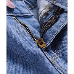 Babyhug Full Length Washed Denim Jeans with Floral Embroidery & Stretch - Light Blue