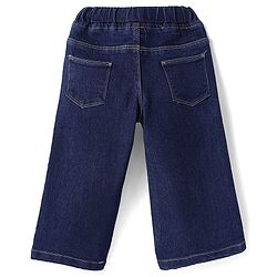 Babyhug Full Length Washed Denim Jeans With Stretch & Floral Embroidery - Navy Blue