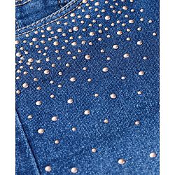 Babyhug Denim Full Length Solid Jeans with Beads Detailing - Blue