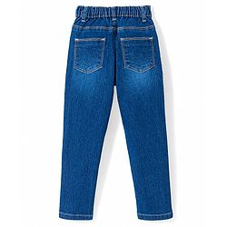 Babyhug Denim Full Length Solid Jeans with Beads Detailing - Blue
