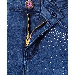Babyhug Denim Full Length Solid Jeans with Beads Detailing - Blue