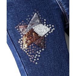 Babyhug Full Length Washed Denim Jeans With Sequin Detailing & Stretch - Blue