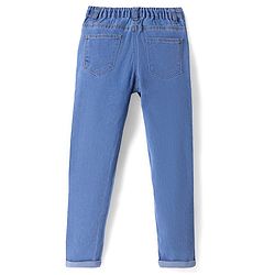 Babyhug Full Length Washed Denim Jeans with Hearts Embroidery & Stretch - Blue