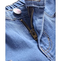 Babyhug Full Length Washed Denim Jeans with Hearts Embroidery & Stretch - Blue
