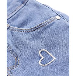 Babyhug Full Length Washed Denim Jeans with Hearts Embroidery & Stretch - Blue