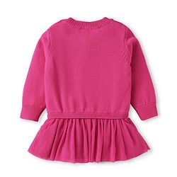 Babyhug Knitted Overlapped Woollen Dress with Text Embroidery - Dark Pink