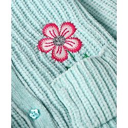 Babyhug Knit Full Sleeves Front Open Sweater With Frill & Sequinned Floral Design with Pockets- Light Blue