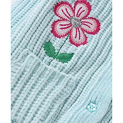 Babyhug Knit Full Sleeves Front Open Sweater With Frill & Sequinned Floral Design with Pockets- Light Blue