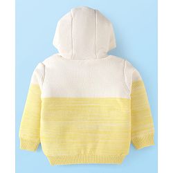 Babyhug Knitted Full Sleeves Hooded Front Open Sweater With Animal Patch - White