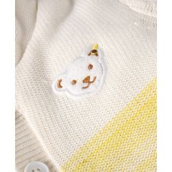 Babyhug Knitted Full Sleeves Hooded Front Open Sweater With Animal Patch - White