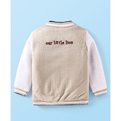 Babyhug Knit Full Sleeves Sweater with Lion Embroidery - White & Beige